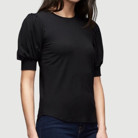 FRAME BLACK SHORT PUFF BALLOON SLEEVE SCOOP NECK SHIRT WOMENS SZ XS - Picture 1 of 6